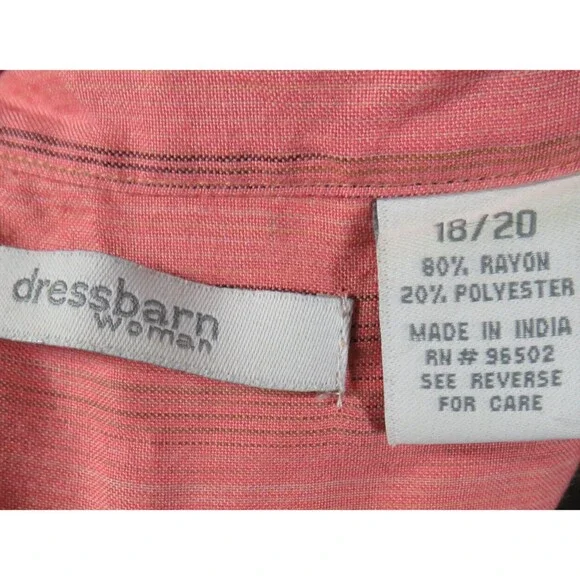 Dress Barn Light Coral Striped Button Up Top Plus Size 18-20 - Picture 3 of 7